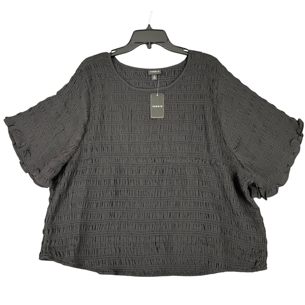 Torrid‎ Chiffon Smocked Crop Top Womens 5X Ruffle Flutter Sleeve Business Casual